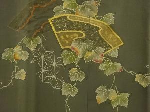 アンティーク　金彩地紙にヱ霞・蔦の葉模様刺繍絵羽織道行コート